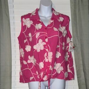 NWT pink and white embroidered florals top by Cabana Cay size Large
